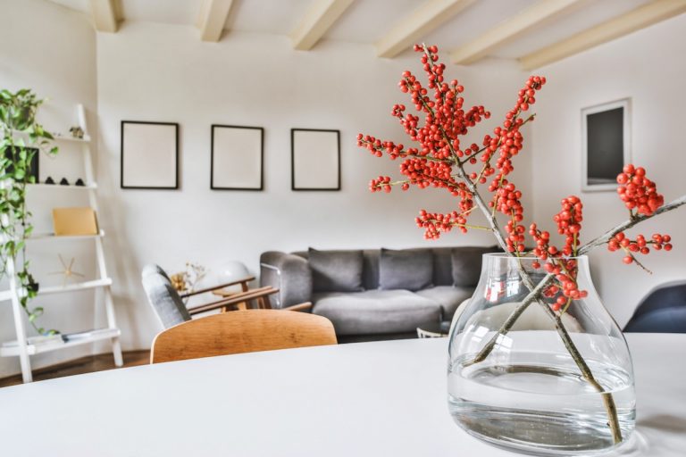 Modernes Wohnzimmer mit dekorativen Zweigen